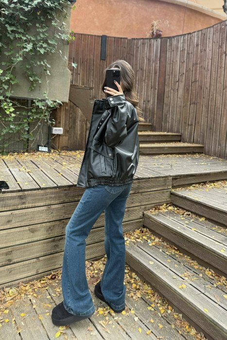 ONE COLOR LEATHER WOMEN JACKET BLACK/ E ZEZE - 4