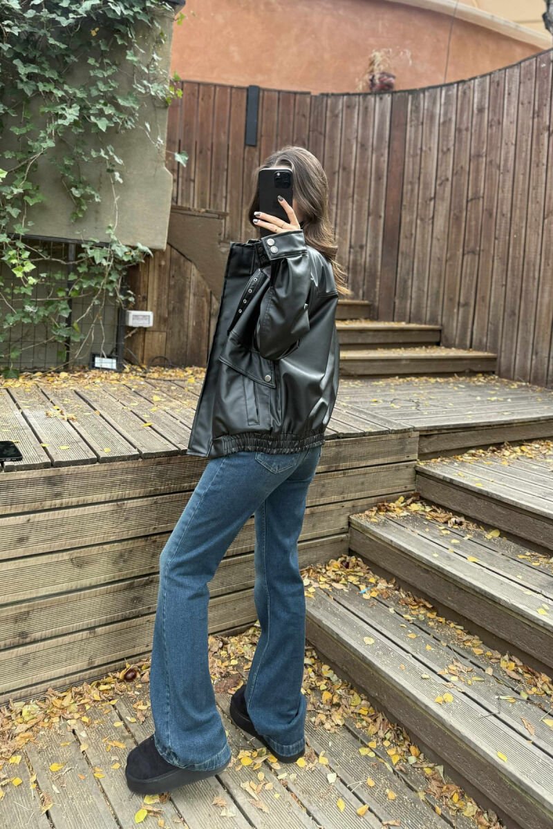 ONE COLOR LEATHER WOMEN JACKET BLACK/ E ZEZE - 4