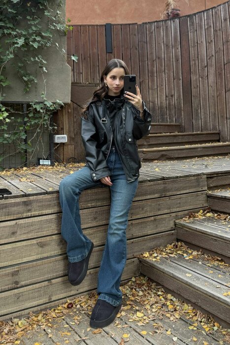 ONE COLOR LEATHER WOMEN JACKET BLACK/ E ZEZE - 6