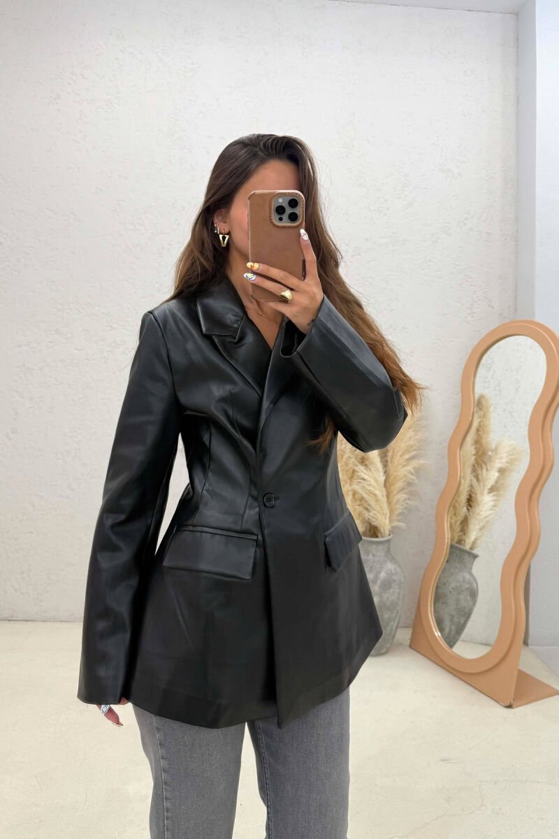ONE COLOR LEATHER WOMEN JACKET BLACK/ E ZEZE - 1