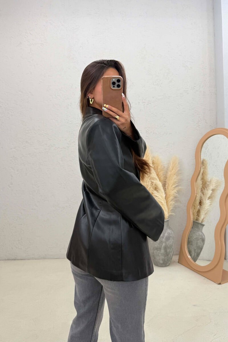 ONE COLOR LEATHER WOMEN JACKET BLACK/ E ZEZE - 3