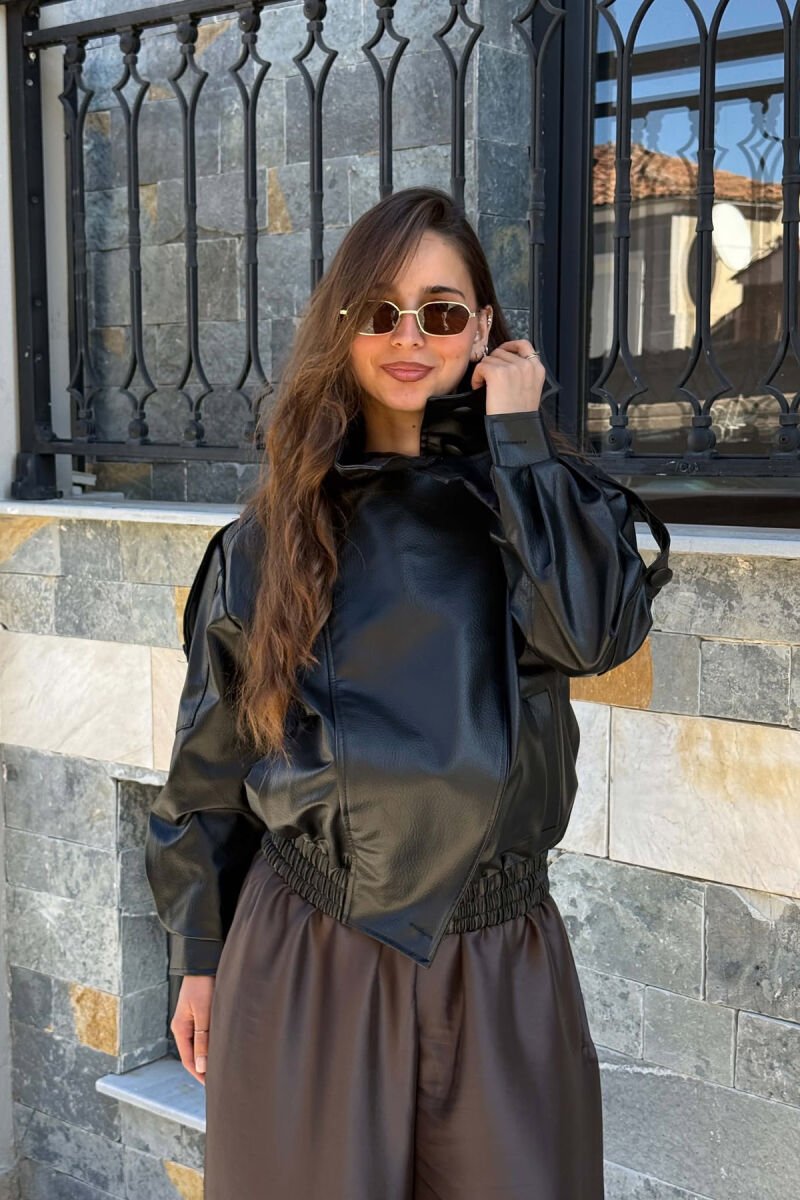 ONE COLOR LEATHER WOMEN JACKET BLACK/ E ZEZE - 1