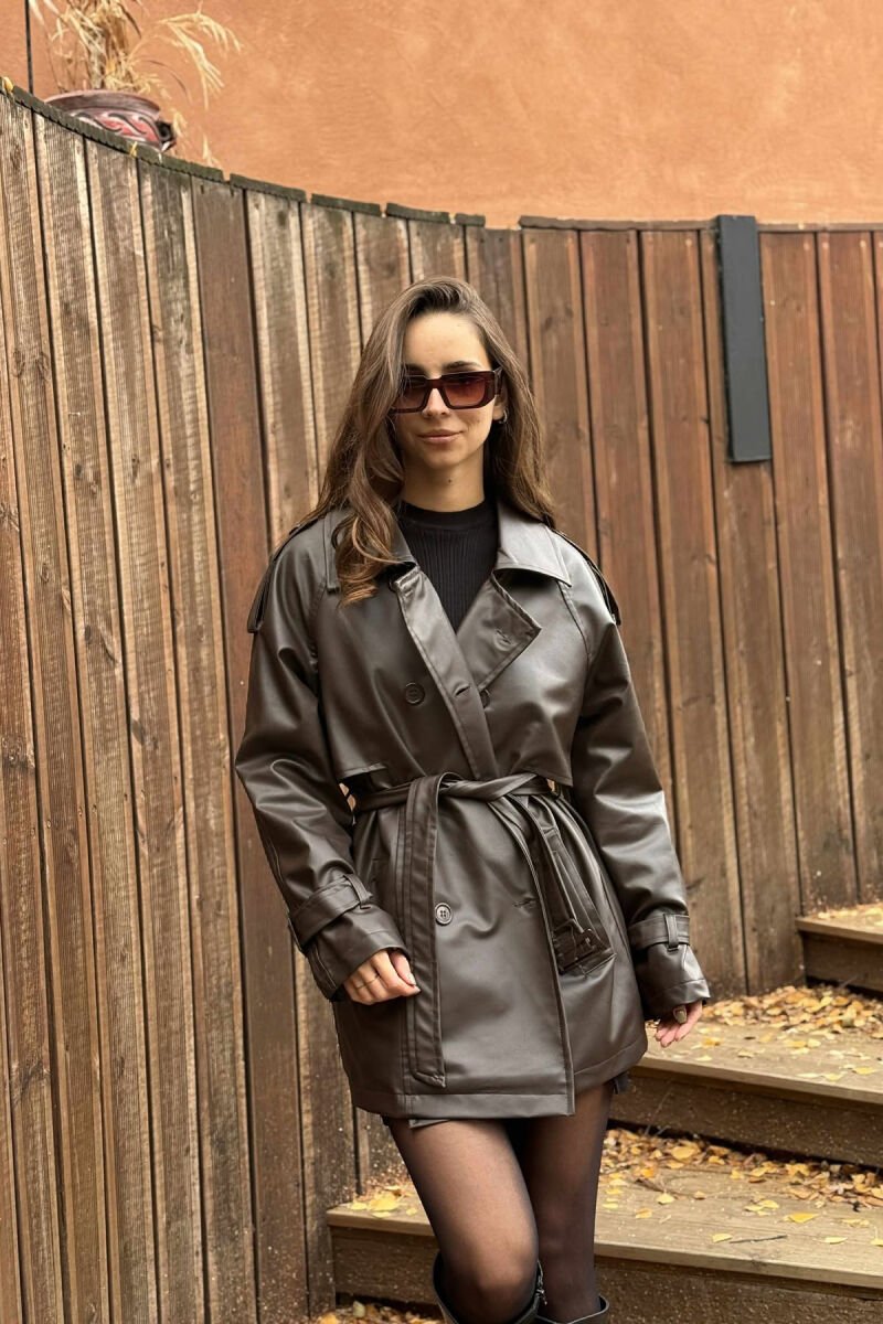ONE COLOR LEATHER WOMEN JACKET BROWN/KAFE - 5