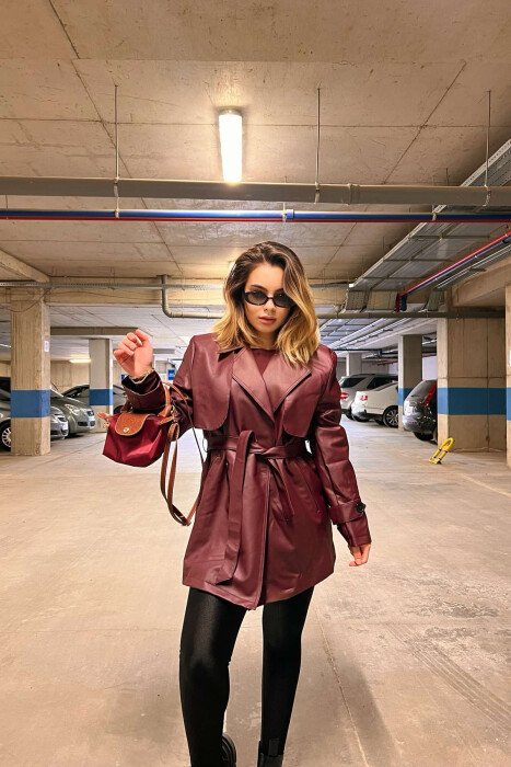 ONE COLOR LEATHER WOMEN JACKET BURGUNDY/VISHNJE 