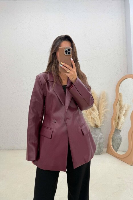ONE COLOR LEATHER WOMEN JACKET BURGUNDY/VISHNJE 