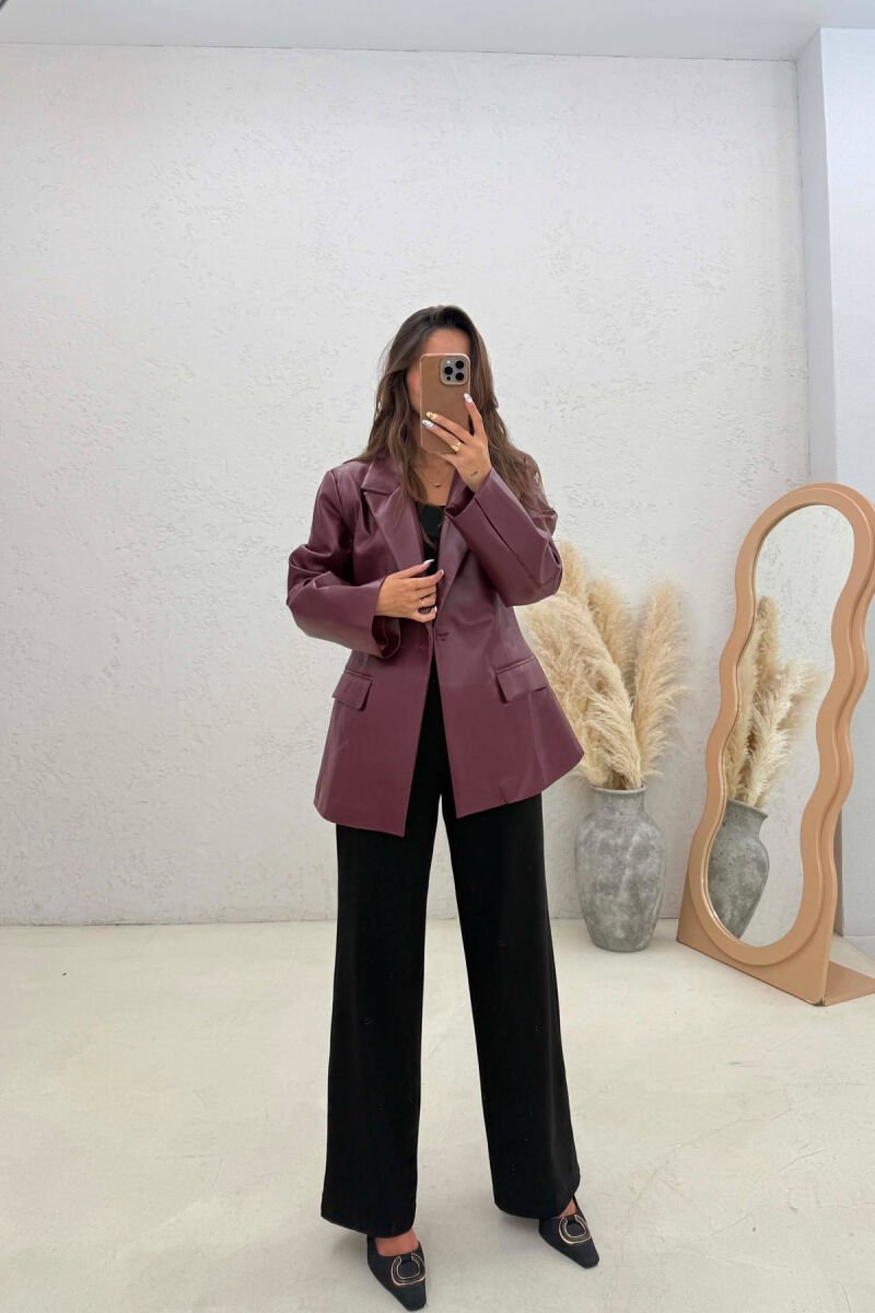 ONE COLOR LEATHER WOMEN JACKET BURGUNDY/VISHNJE - 2