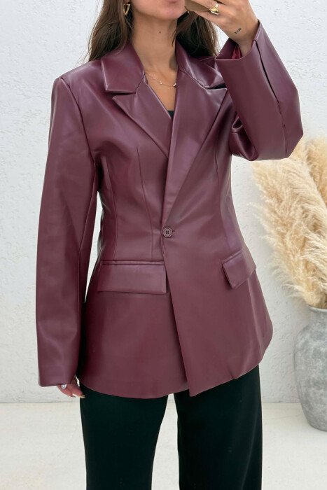 ONE COLOR LEATHER WOMEN JACKET BURGUNDY/VISHNJE - 3