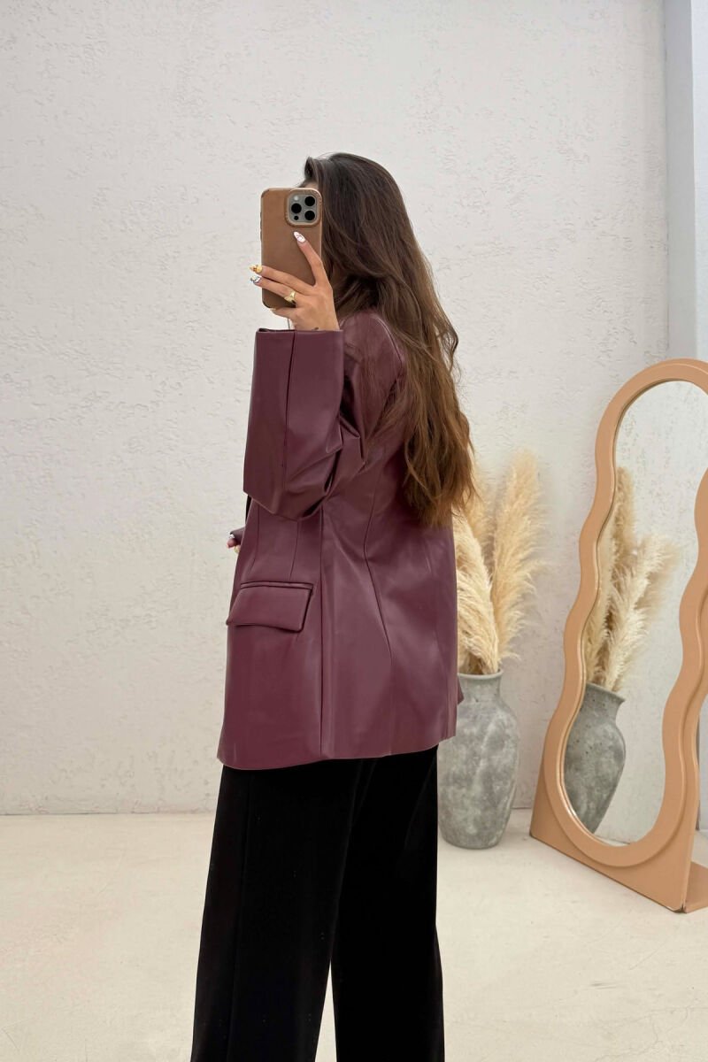 ONE COLOR LEATHER WOMEN JACKET BURGUNDY/VISHNJE - 4