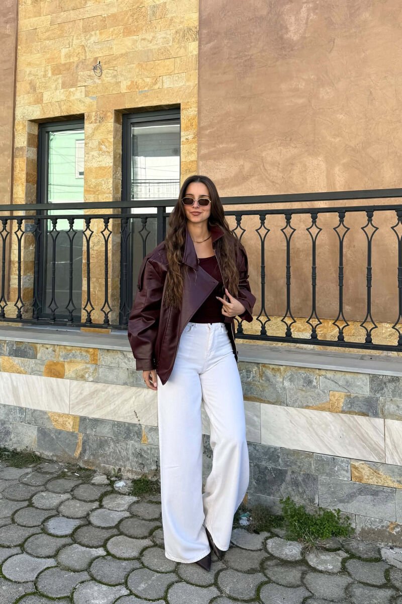 ONE COLOR LEATHER WOMEN JACKET BURGUNDY/VISHNJE - 3