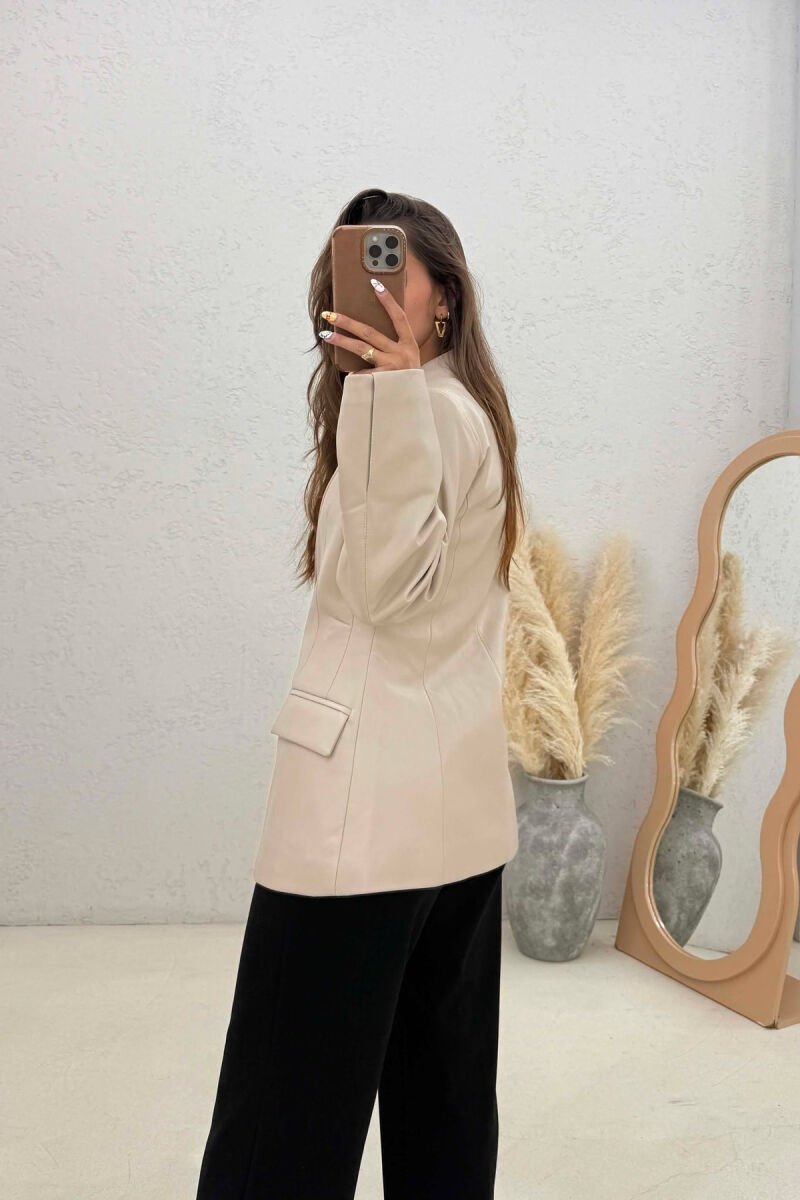 ONE COLOR LEATHER WOMEN JACKET CREAM/KREM - 2