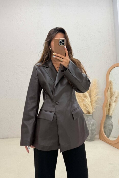 ONE COLOR LEATHER WOMEN JACKET DARK BROWN/KAE 