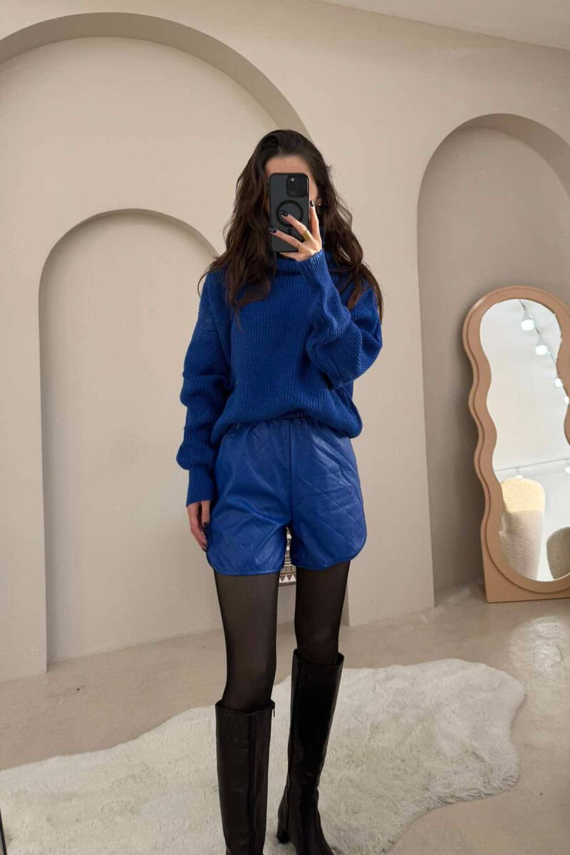 ONE COLOR LEATHER WOMEN SHORT PANTS BLUE/BLU - 1