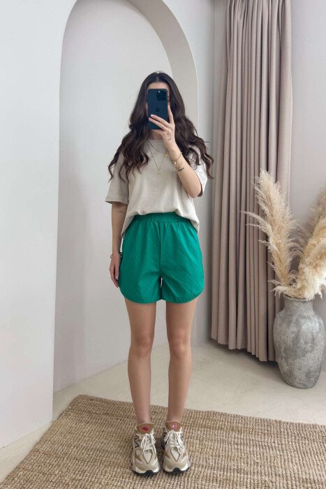 ONE COLOR LEATHER WOMEN SHORT PANTS GREEN/JESHILE - 1