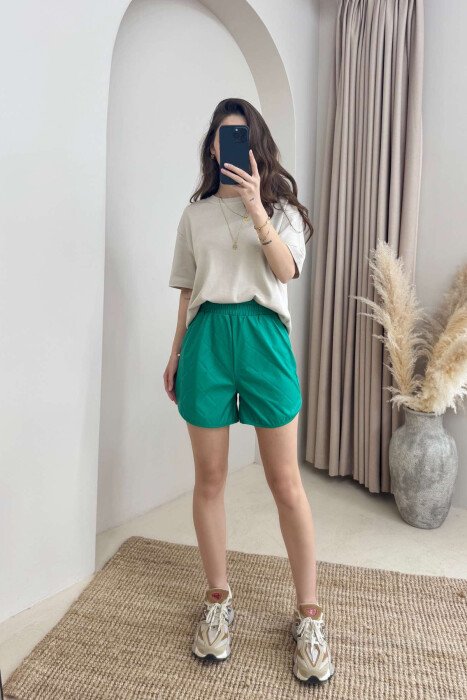 ONE COLOR LEATHER WOMEN SHORT PANTS GREEN/JESHILE - 2