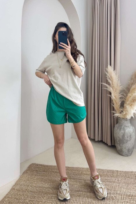 ONE COLOR LEATHER WOMEN SHORT PANTS GREEN/JESHILE - 3