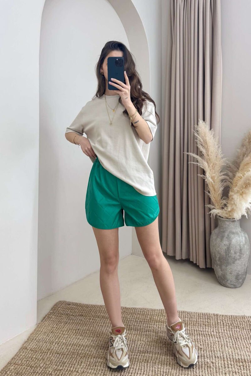 ONE COLOR LEATHER WOMEN SHORT PANTS GREEN/JESHILE - 3