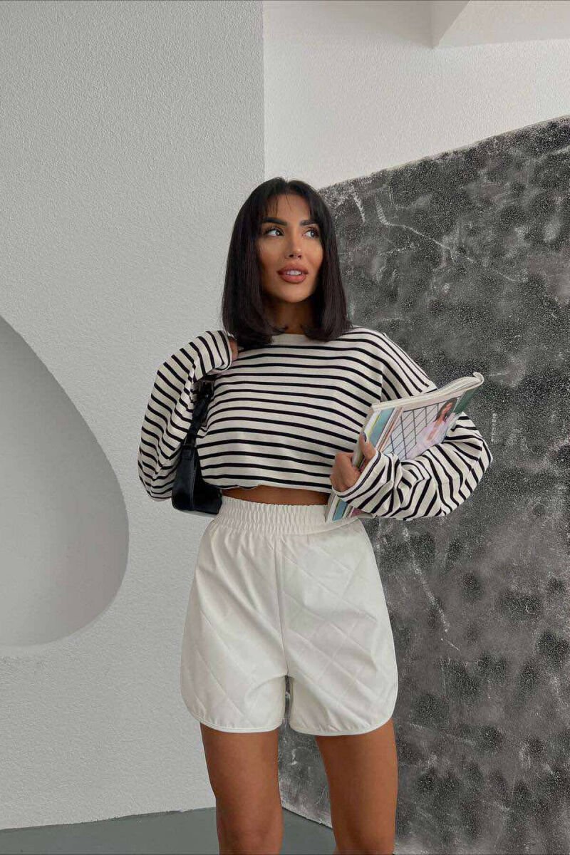 ONE COLOR LEATHER WOMEN SHORT PANTS WHITE-E BARDHE - 3