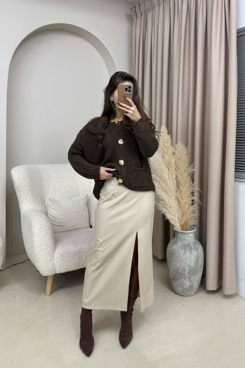 ONE COLOR LEATHER WOMEN SKIRT BEIGE/BEZHE - 2