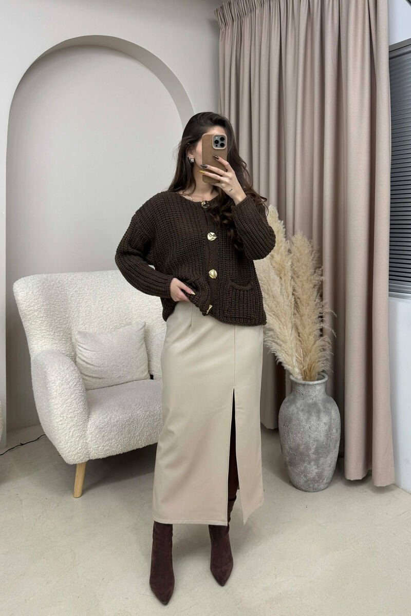 ONE COLOR LEATHER WOMEN SKIRT BEIGE/BEZHE - 4