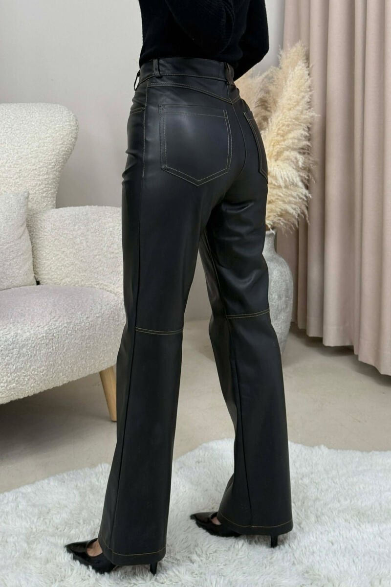 ONE COLOR LEATHER WOMEN TROUSERS BLACK/ E ZEZE - 3