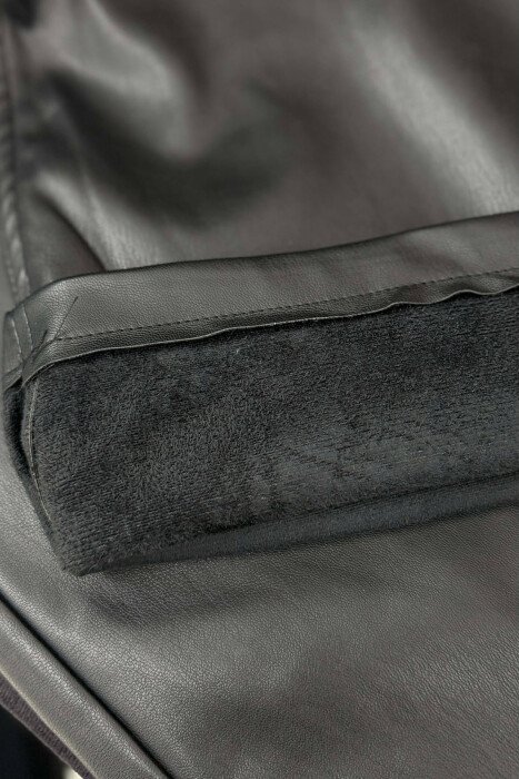 ONE COLOR LEATHER WOMEN TROUSERS BLACK/ E ZEZE - 3