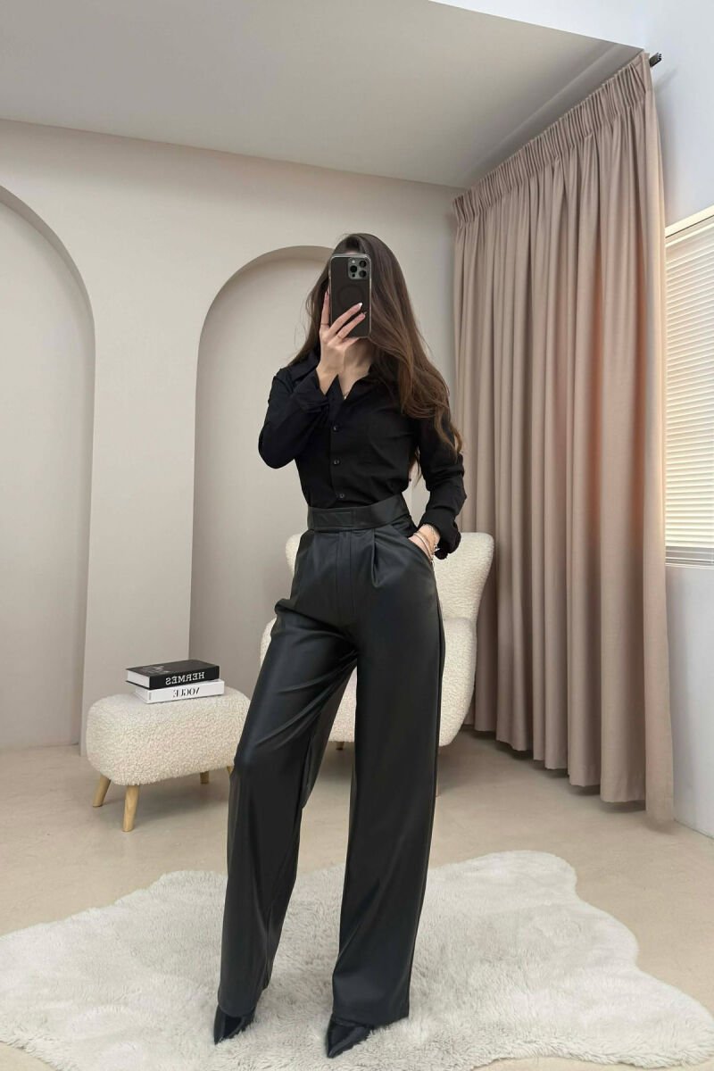 ONE COLOR LEATHER WOMEN TROUSERS BLACK/ E ZEZE - 3