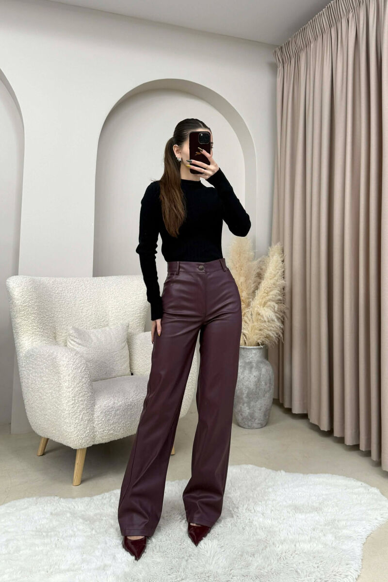 ONE COLOR LEATHER WOMEN TROUSERS DARK BURGUNDY/VISHNJE E ERRET - 2