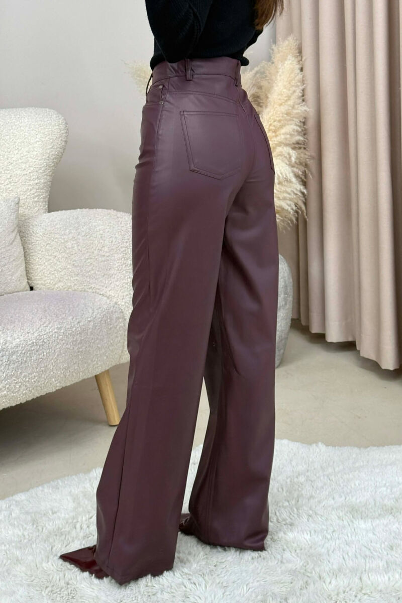 ONE COLOR LEATHER WOMEN TROUSERS DARK BURGUNDY/VISHNJE E ERRET - 3