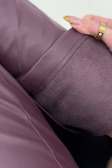 ONE COLOR LEATHER WOMEN TROUSERS DARK BURGUNDY/VISHNJE E ERRET - 4