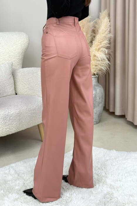 ONE COLOR LEATHER WOMEN TROUSERS POWDER/PUDER - 4