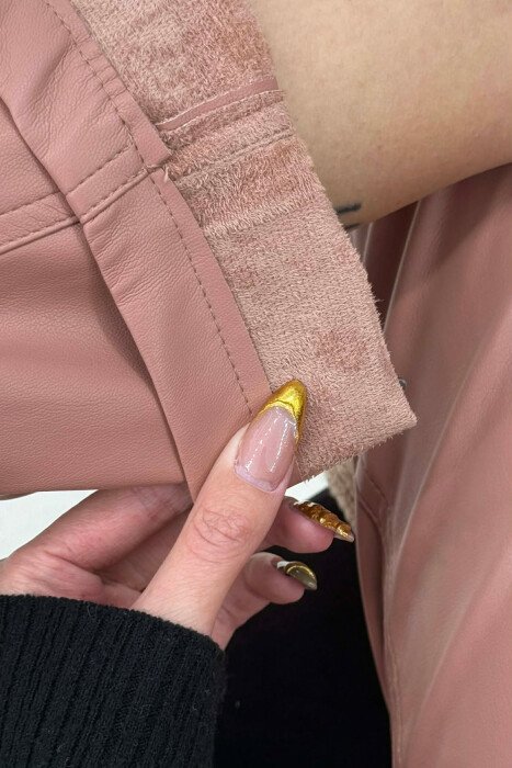 ONE COLOR LEATHER WOMEN TROUSERS POWDER/PUDER - 5