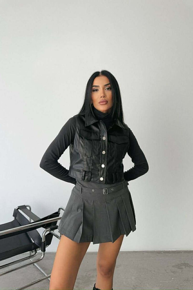 ONE COLOR LEATHER WOMEN VEST BLACK/ E ZEZE - 2