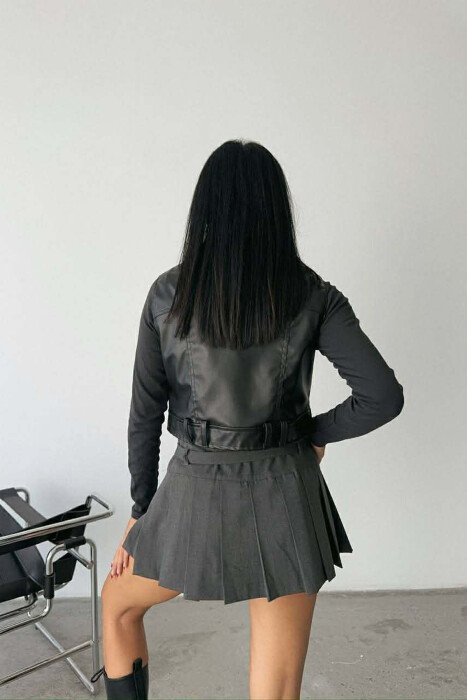 ONE COLOR LEATHER WOMEN VEST BLACK/ E ZEZE - 3