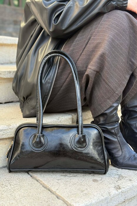 ONE COLOR LEATHER ZIPPER WOMAN BAG BLACK/ E ZEZE - 1