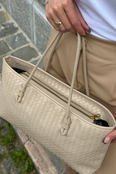 ONE COLOR LEATHER ZIPPER WOMEN BAG BEIGE/BEZHE - 5