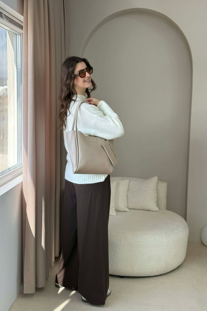 ONE COLOR LEATHER ZIPPER WOMEN BAG BEIGE/BEZHE - 4