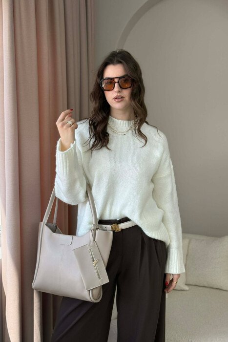 ONE COLOR LEATHER ZIPPER WOMEN BAG BEIGE/BEZHE - 5
