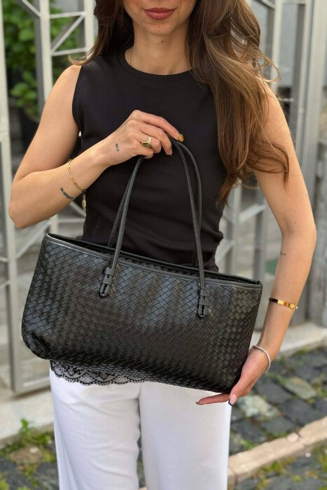 ONE COLOR LEATHER ZIPPER WOMEN BAG BLACK/ E ZEZE - 1