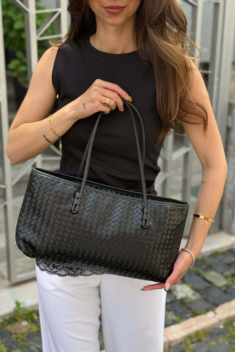 ONE COLOR LEATHER ZIPPER WOMEN BAG BLACK/ E ZEZE - 1