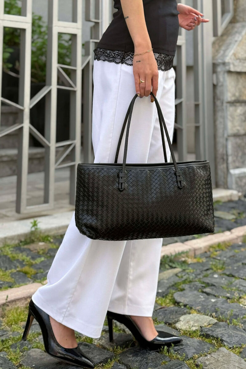 ONE COLOR LEATHER ZIPPER WOMEN BAG BLACK/ E ZEZE - 3