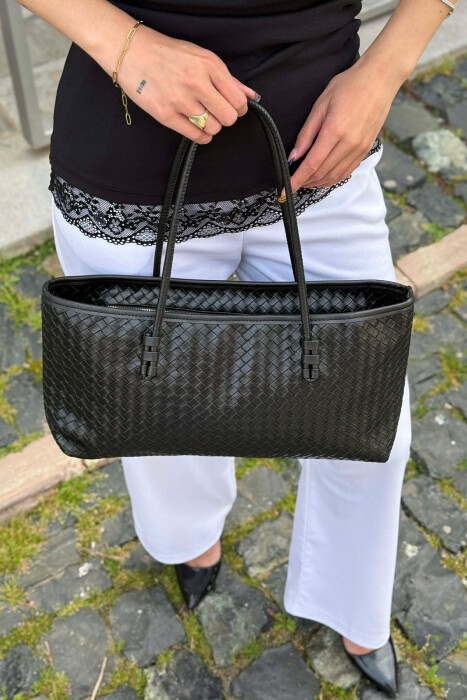 ONE COLOR LEATHER ZIPPER WOMEN BAG BLACK/ E ZEZE - 4