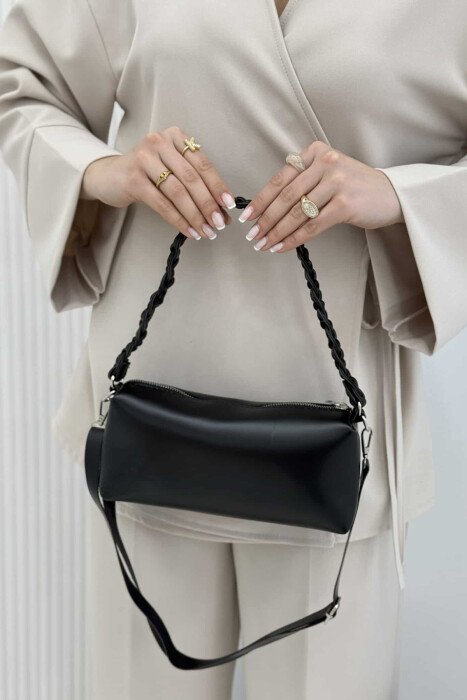 ONE COLOR LEATHER ZIPPER WOMEN BAG BLACK/ E ZEZE - 2