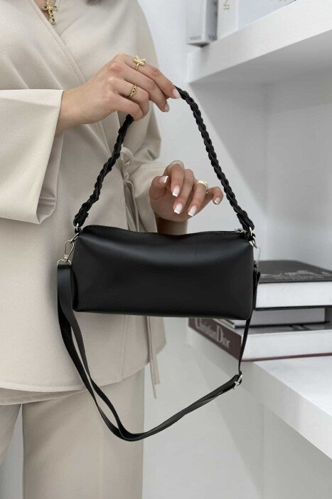 ONE COLOR LEATHER ZIPPER WOMEN BAG BLACK/ E ZEZE 