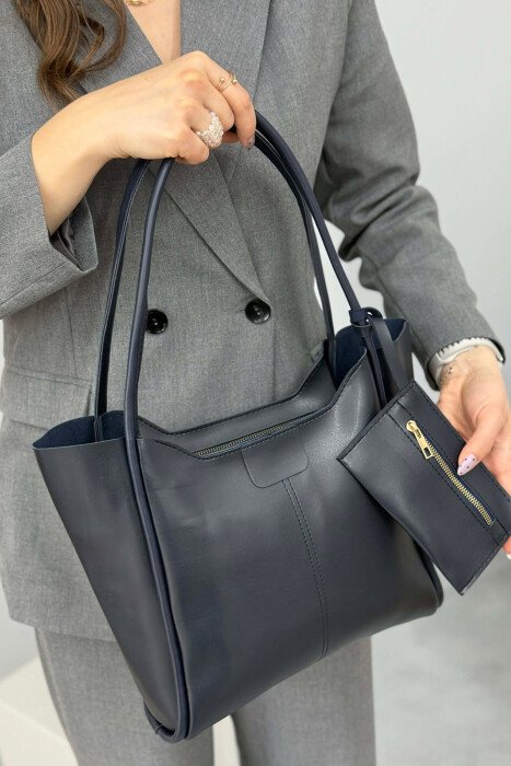 ONE COLOR LEATHER ZIPPER WOMEN BAG BLUE/BLU - 1