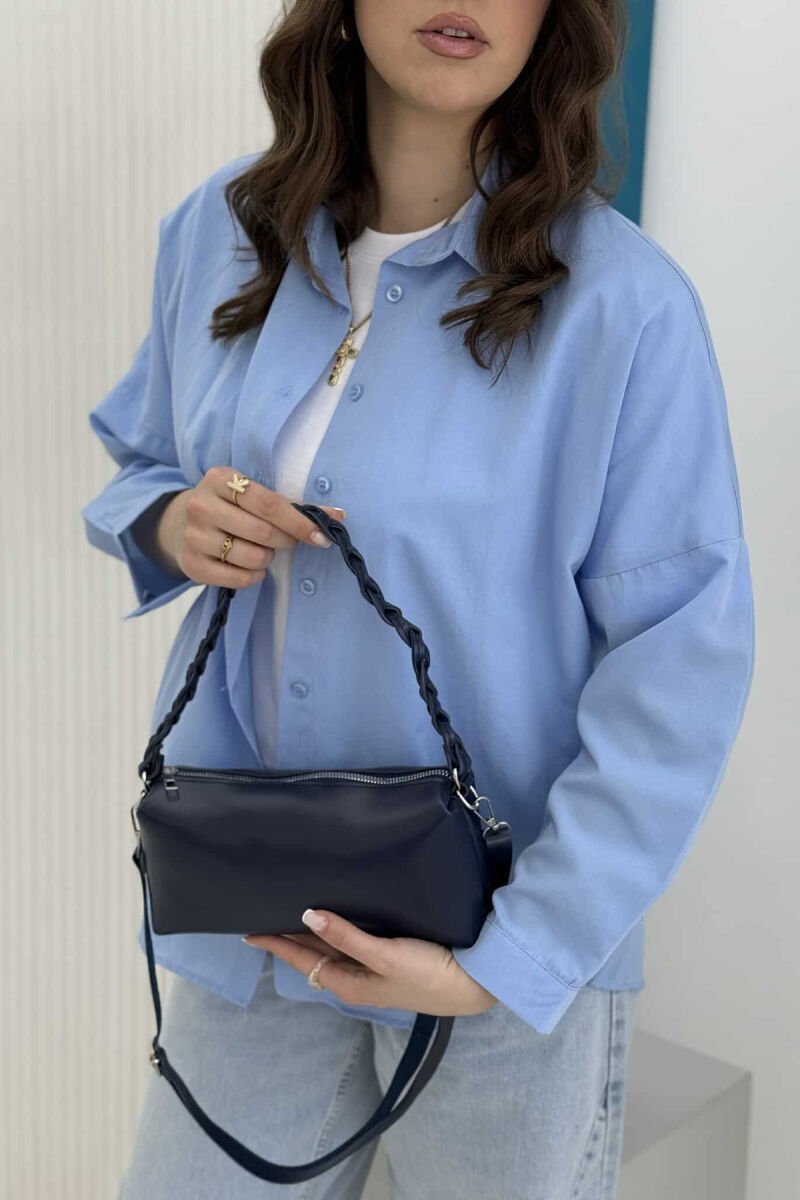 ONE COLOR LEATHER ZIPPER WOMEN BAG BLUE/BLU - 1