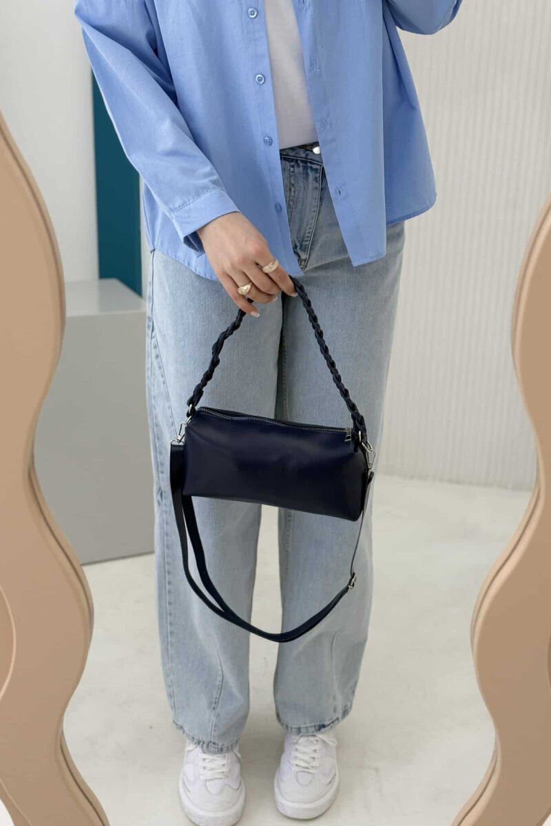 ONE COLOR LEATHER ZIPPER WOMEN BAG BLUE/BLU - 3
