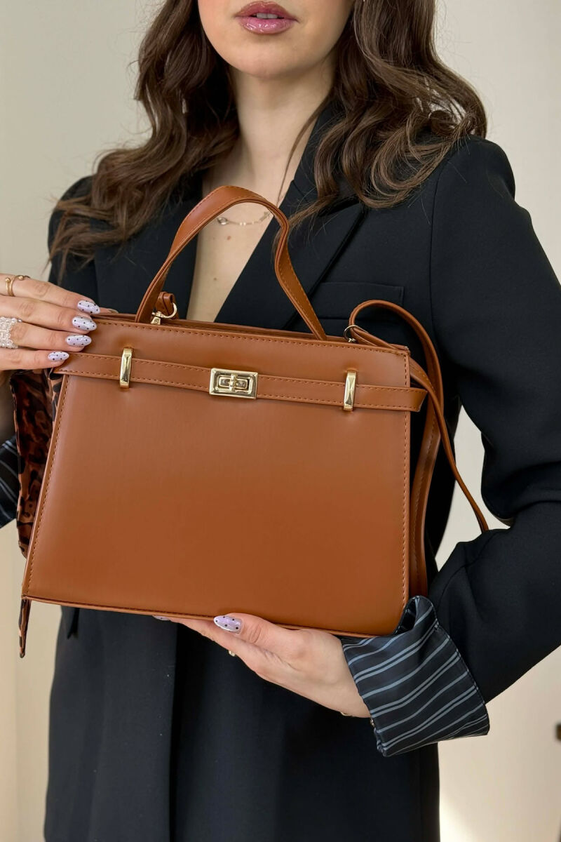 ONE COLOR LEATHER ZIPPER WOMEN BAG BROWN/KAFE - 1