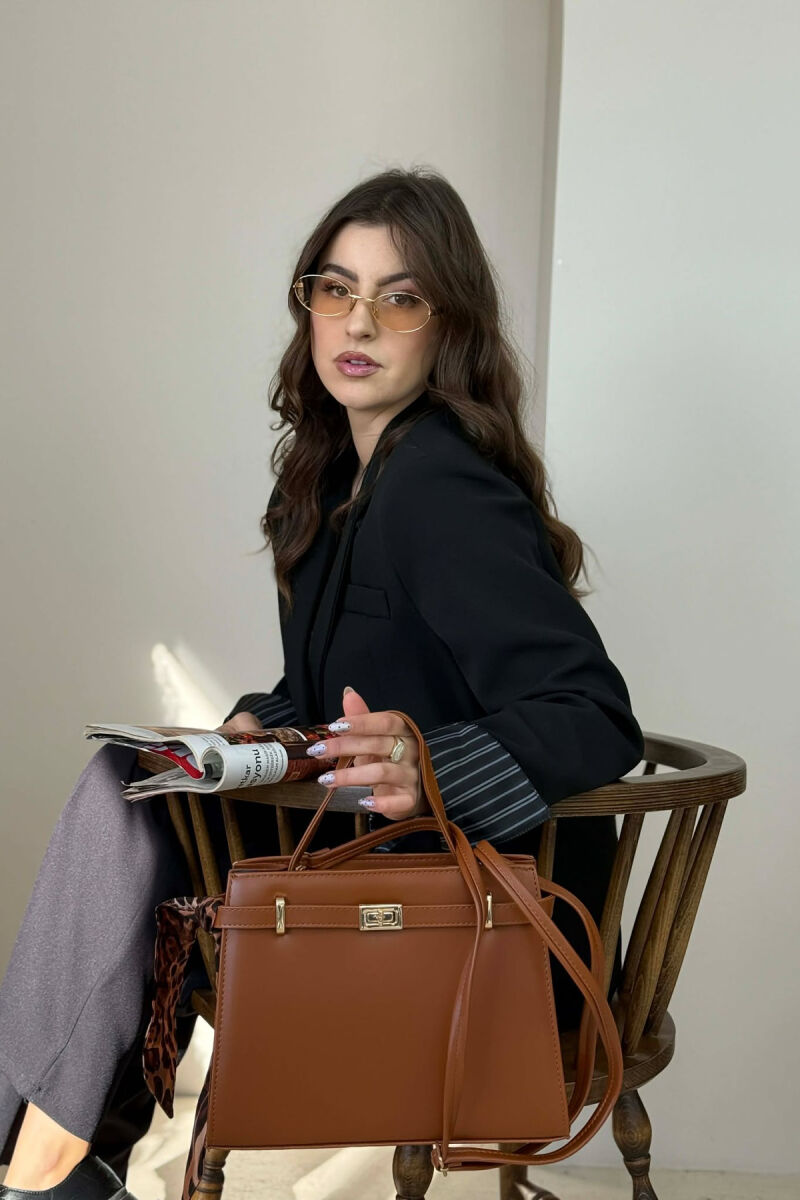 ONE COLOR LEATHER ZIPPER WOMEN BAG BROWN/KAFE - 7