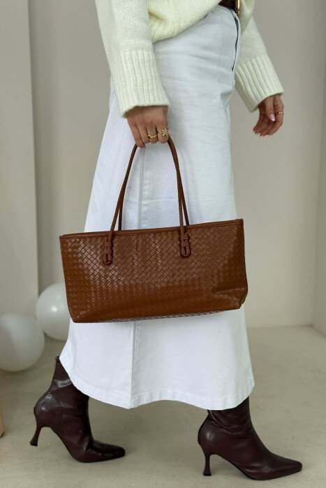 ONE COLOR LEATHER ZIPPER WOMEN BAG BROWN/KAFE - 1
