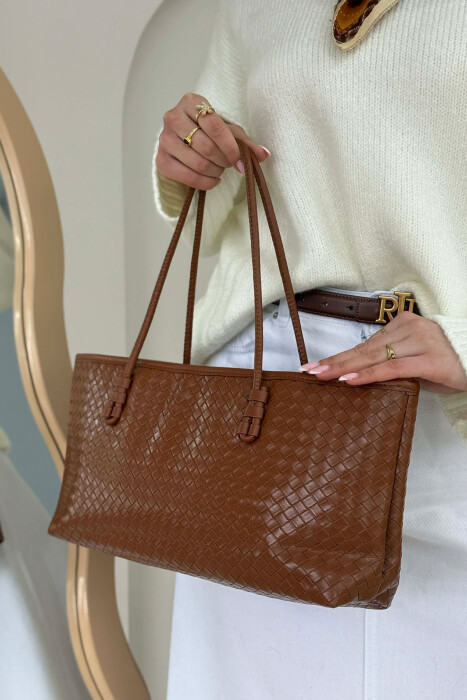 ONE COLOR LEATHER ZIPPER WOMEN BAG BROWN/KAFE - 5